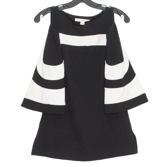 Boston Proper Top Cold Shoulder Minimalist Classic Retro Preppy Black White XS - Picture 1 of 6
